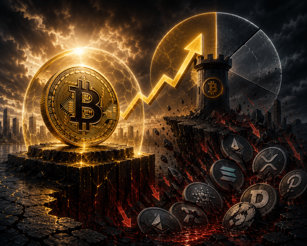 Bitcoin houdt stand op $77.000 terwijl altcoins 16% verliezen ten opzichte van BTC dit jaar